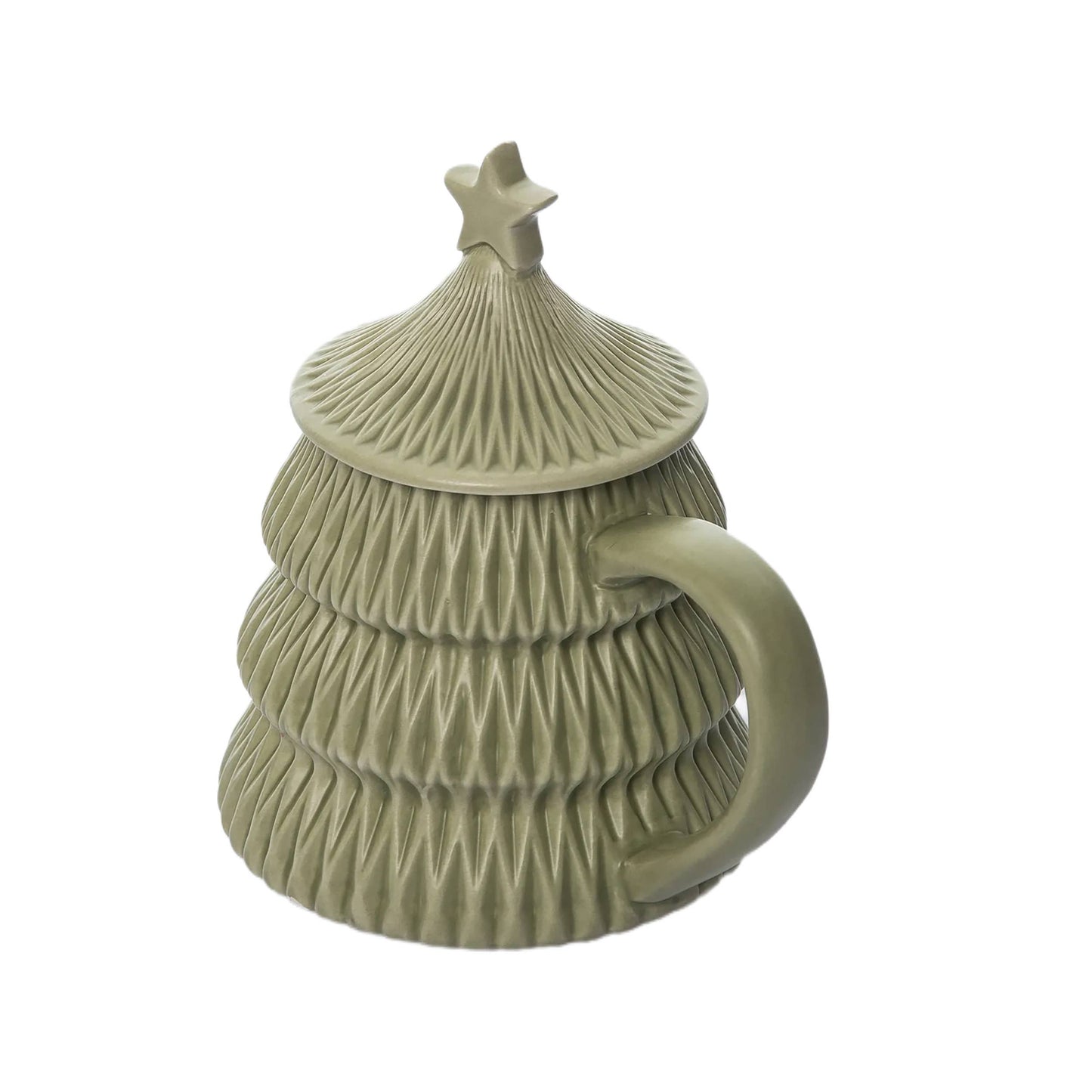 Green Christmas Sculpted Tree Mug with Lid