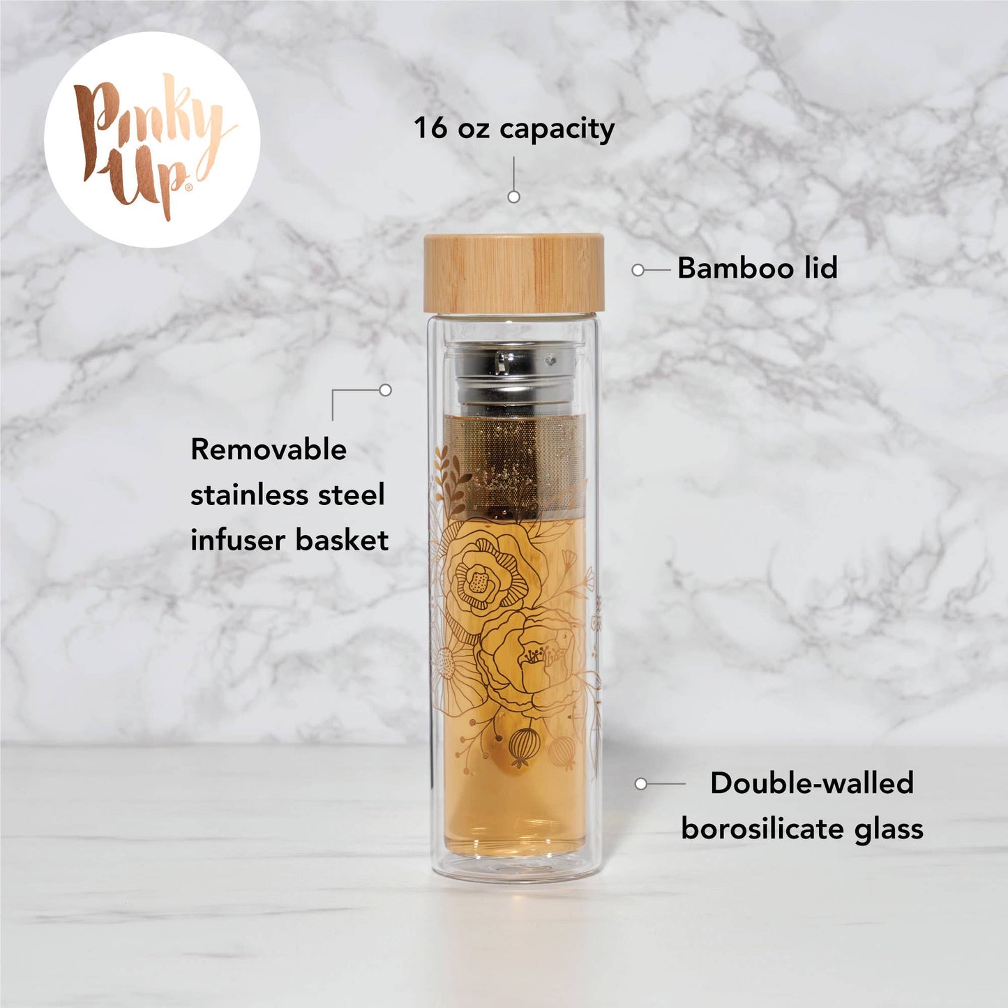 Insulated Glass Travel Mug w/ Tea Infuser
