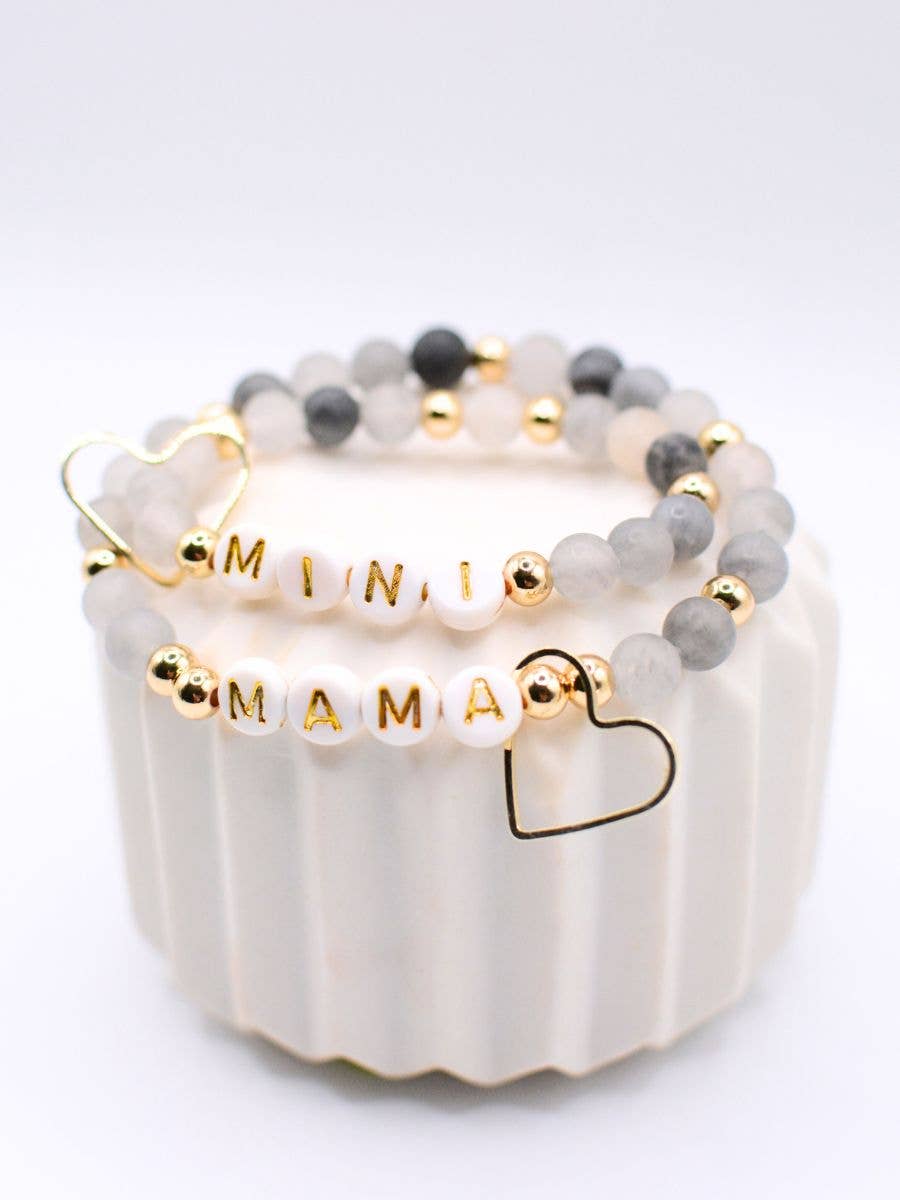 Mama MINI matching BLACK gold beaded bracelet jewelry set