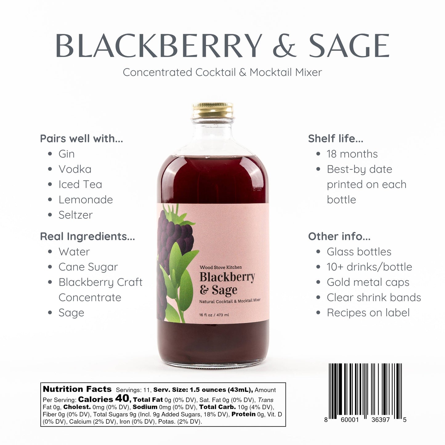 Blackberry & Sage Cocktail Mixer and Mocktail Mixer, 16 fl oz