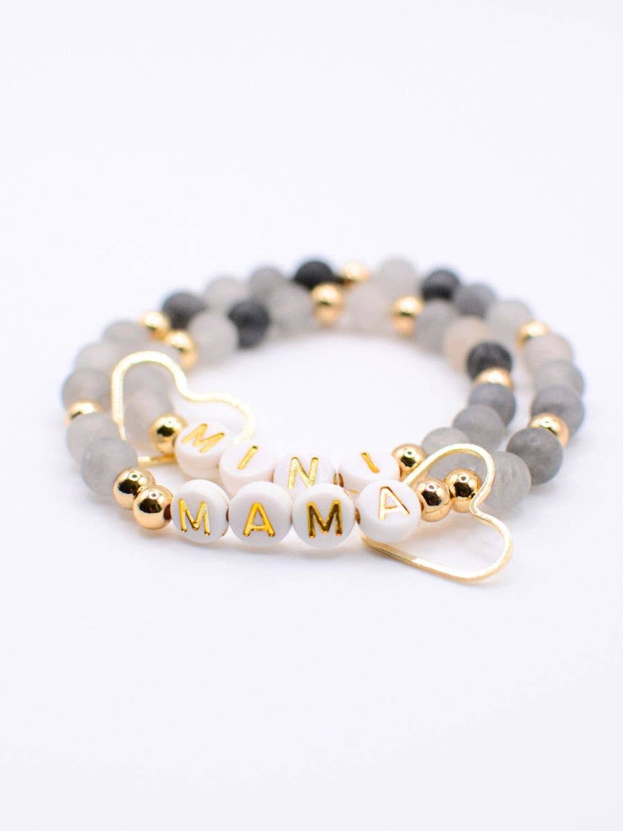 Mama MINI matching BLACK gold beaded bracelet jewelry set