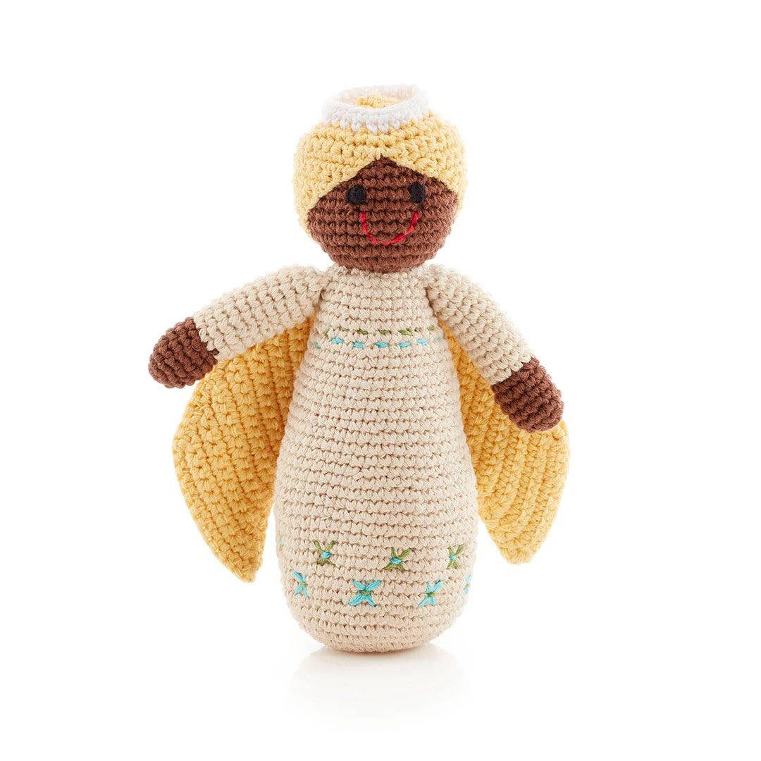 Christmas Angel Rattle in Butter Yellow