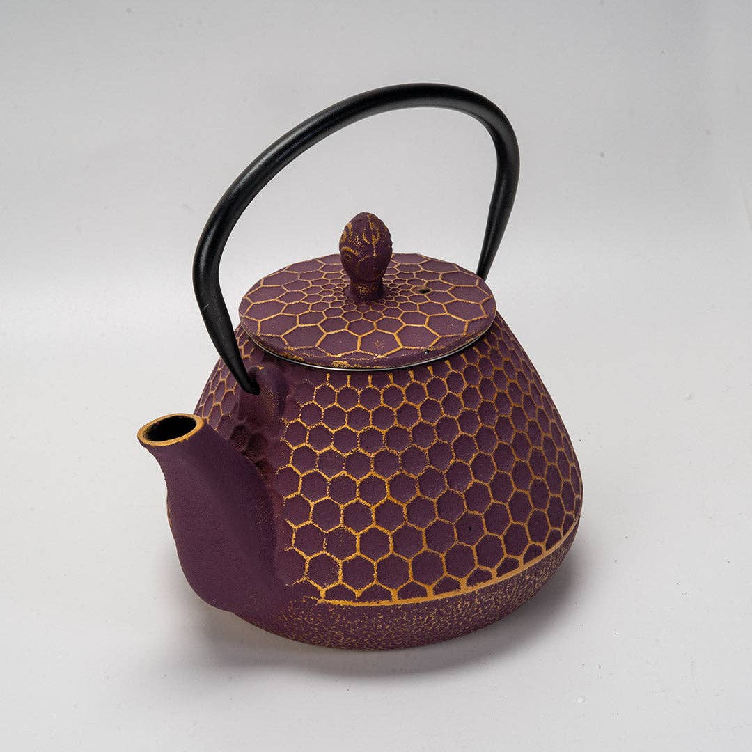 Purple Honeycomb Cast Iron Tea Pot
