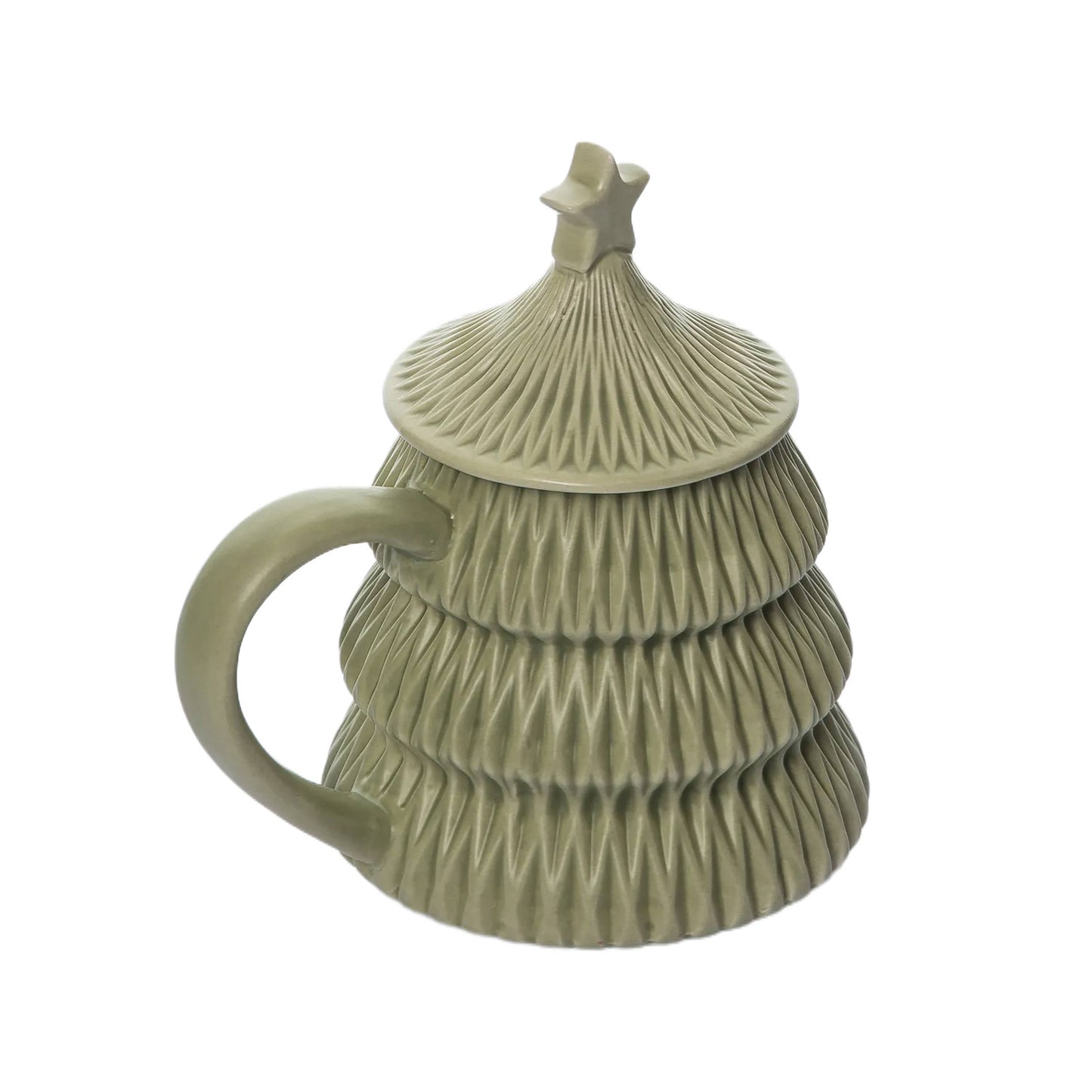 Green Christmas Sculpted Tree Mug with Lid