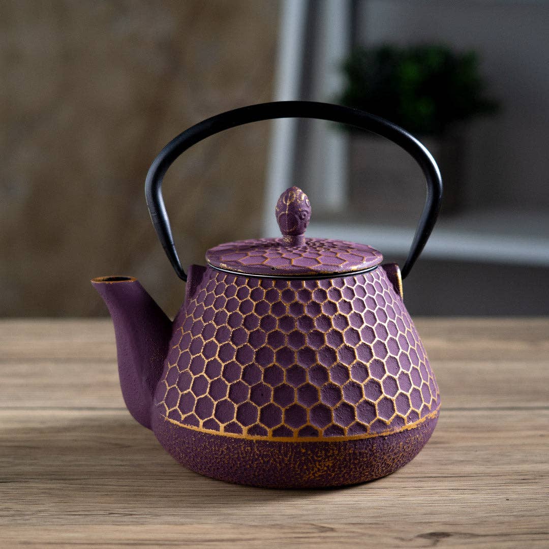 Purple Honeycomb Cast Iron Tea Pot