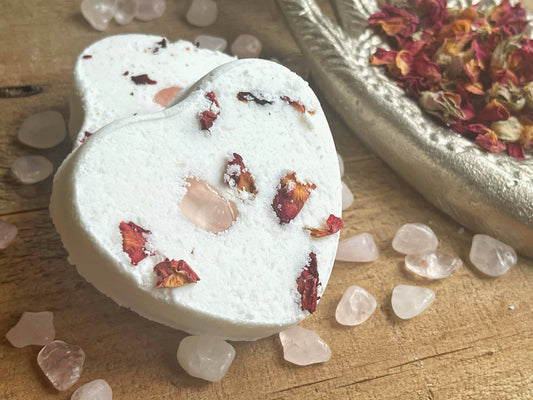Rose Quartz & Rose Heart Shaped Bath Bomb