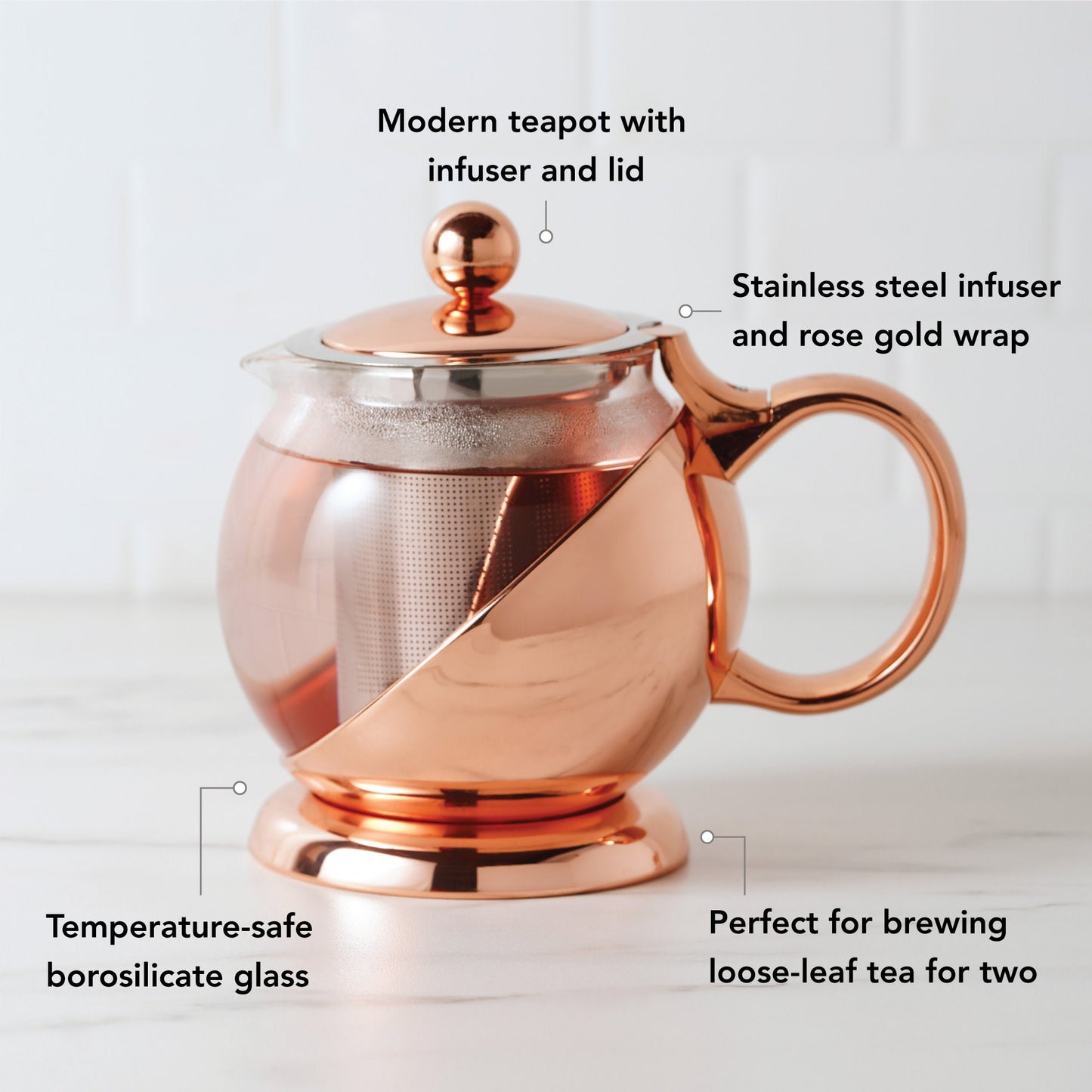 Shelby Glass and Rose Gold Wrapped Teapot