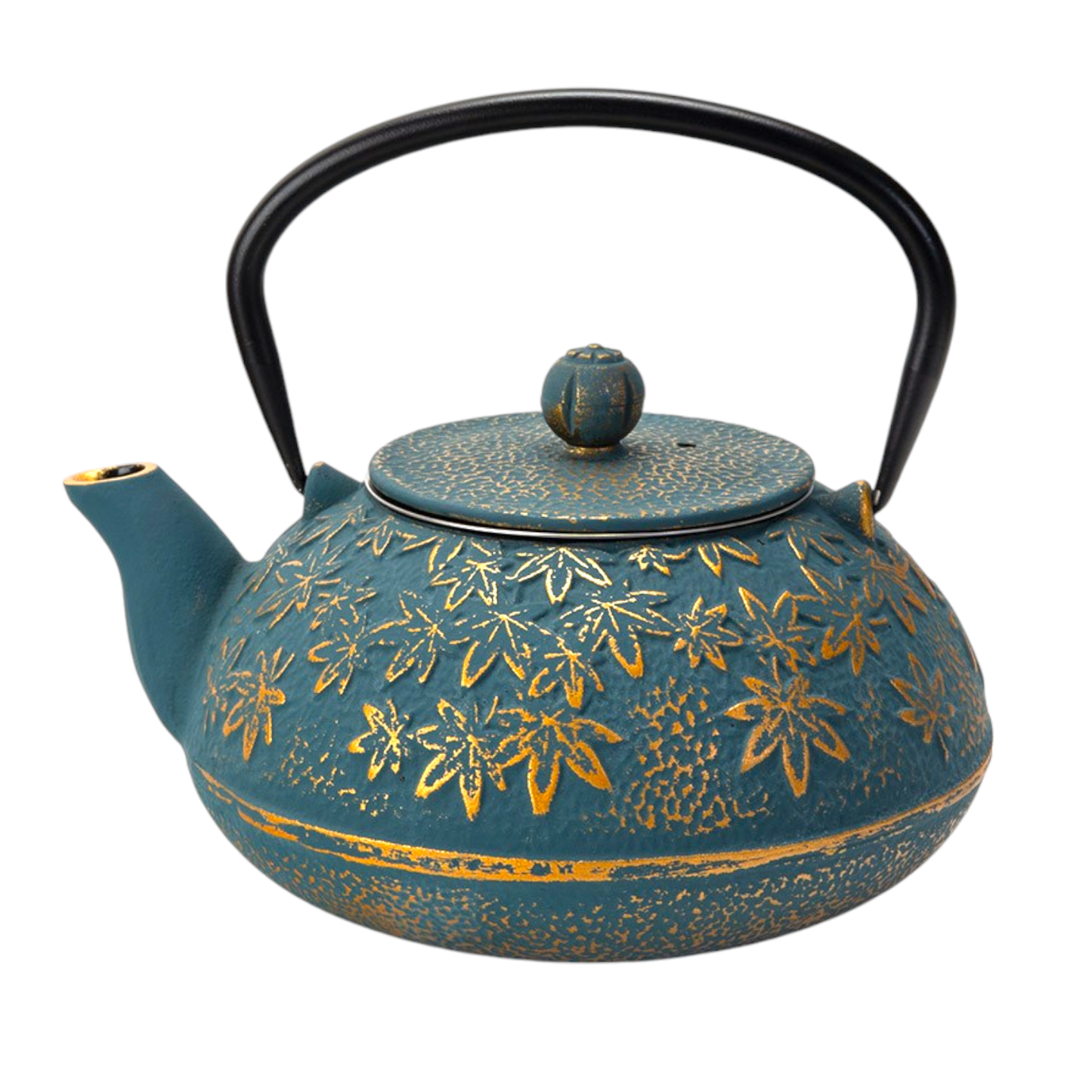Turquoise Maple Leaves Cast Iron Tea Pot