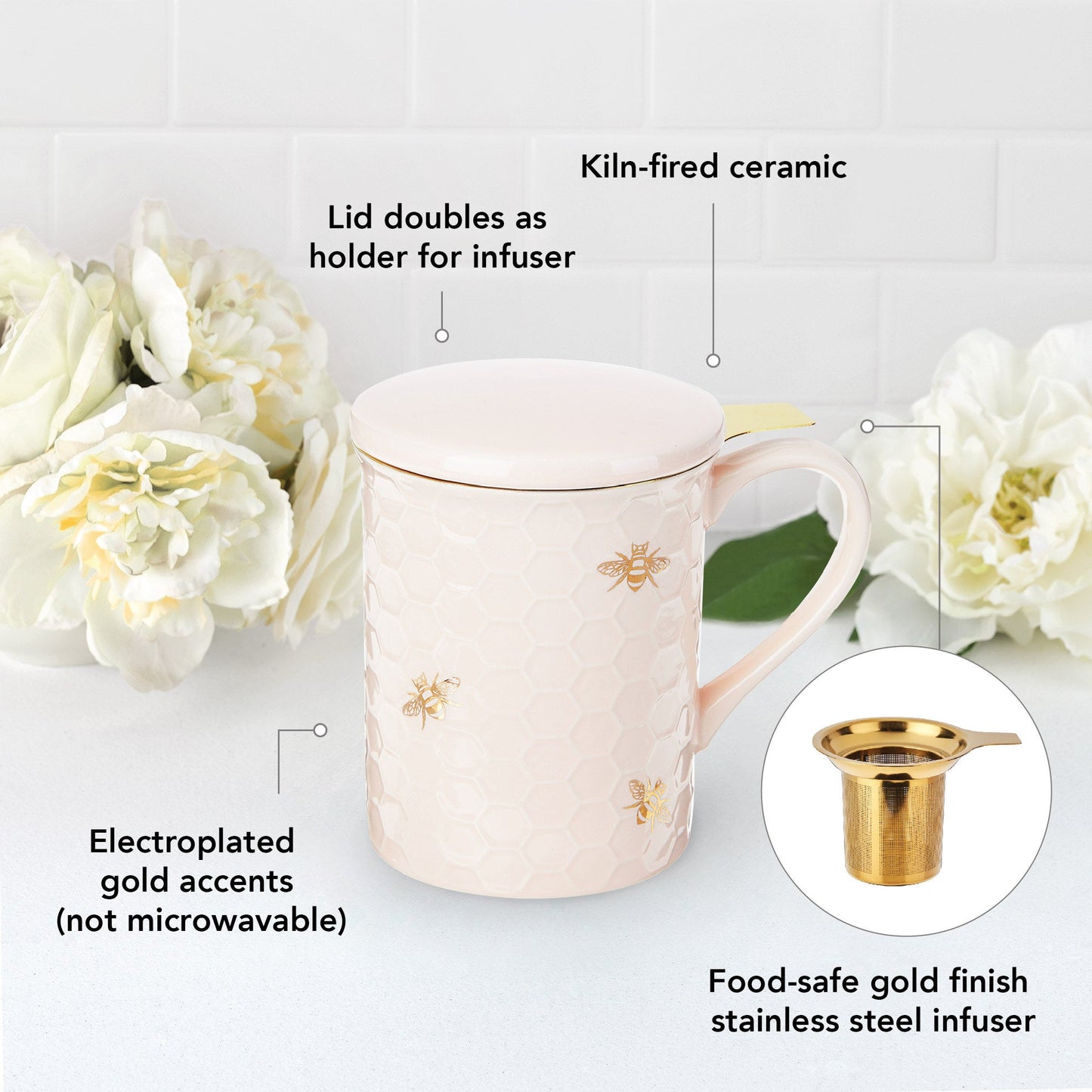 Annette: Honeycomb Ceramic Tea Mug & Infuser