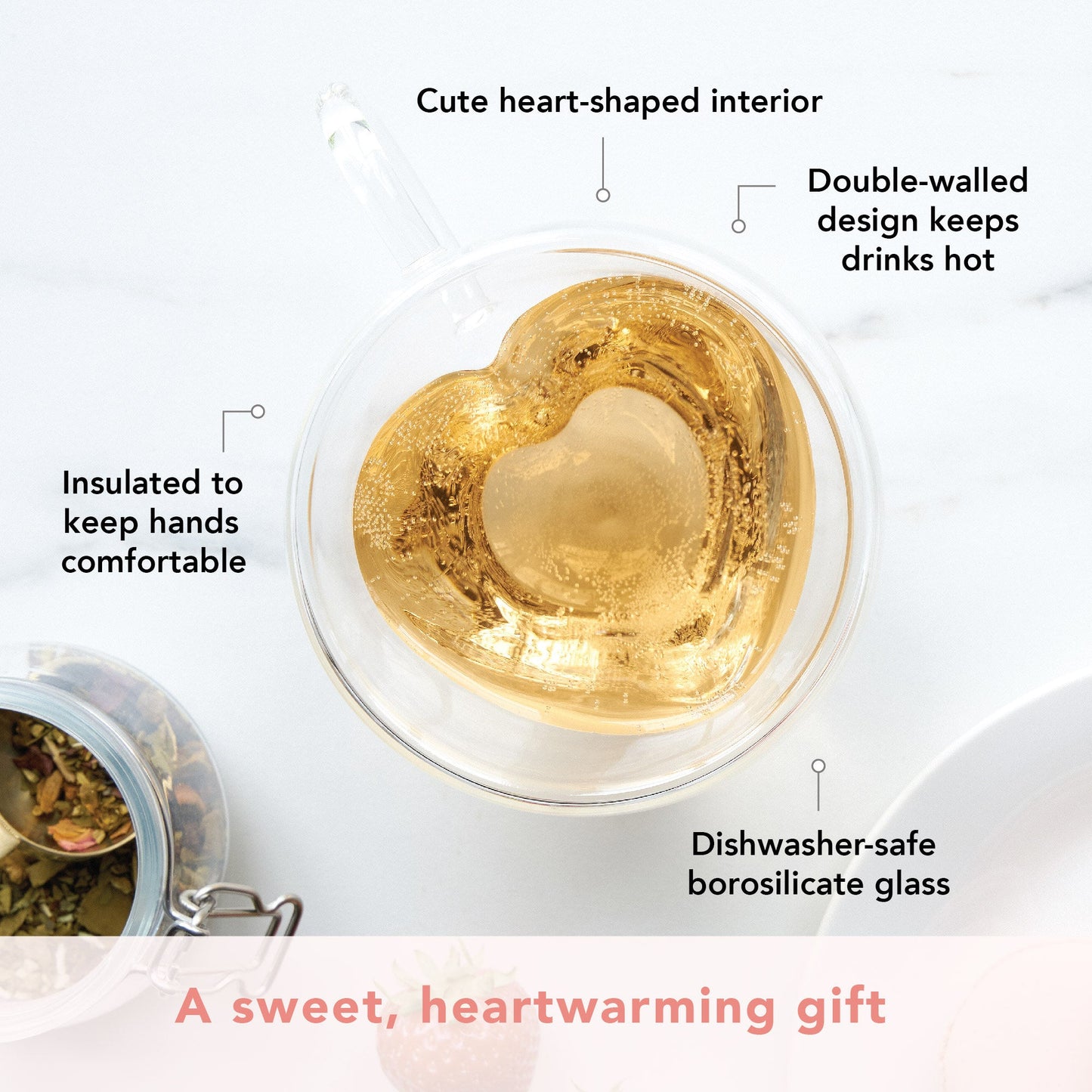Kendall Heart Double Walled Glass Tea Mug