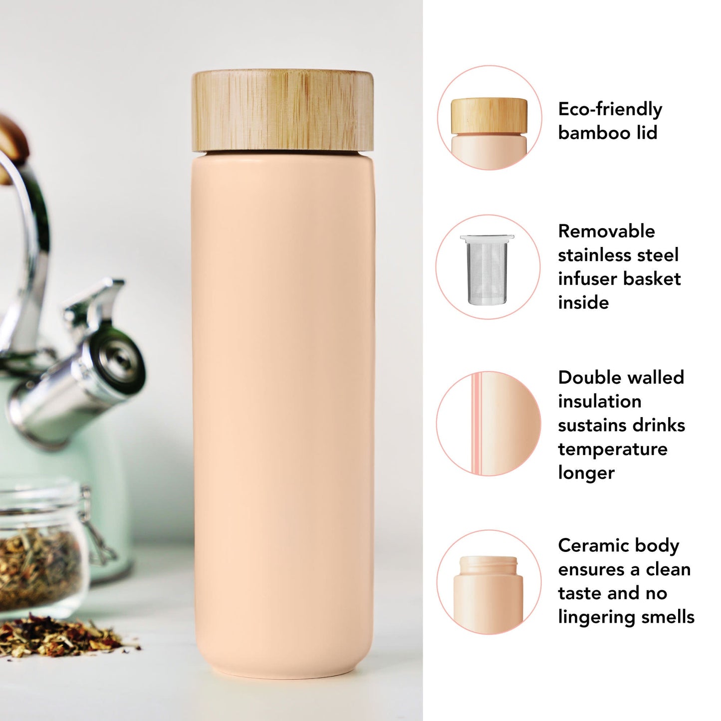 Tatyana Ceramic To-Go Infuser Mug in Coral