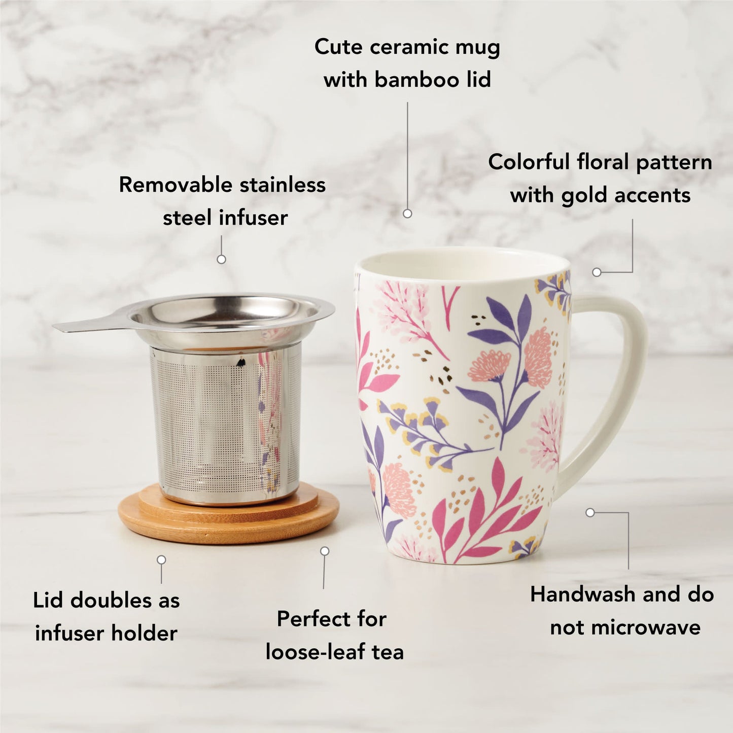 Bailey: Botanical Bliss Ceramic Tea Mug & Infuser