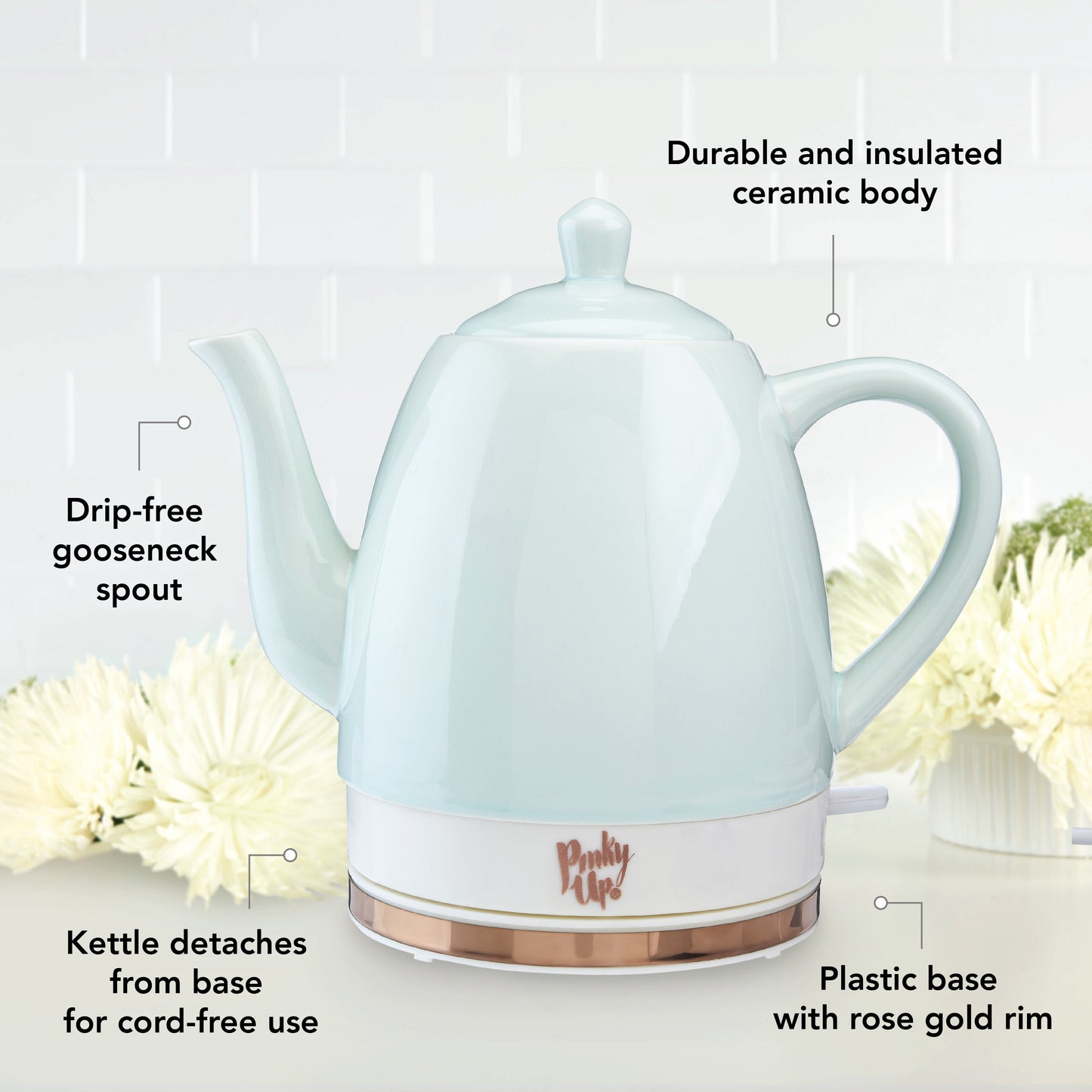 Noelle Ceramic Electric Tea Kettle in Mint