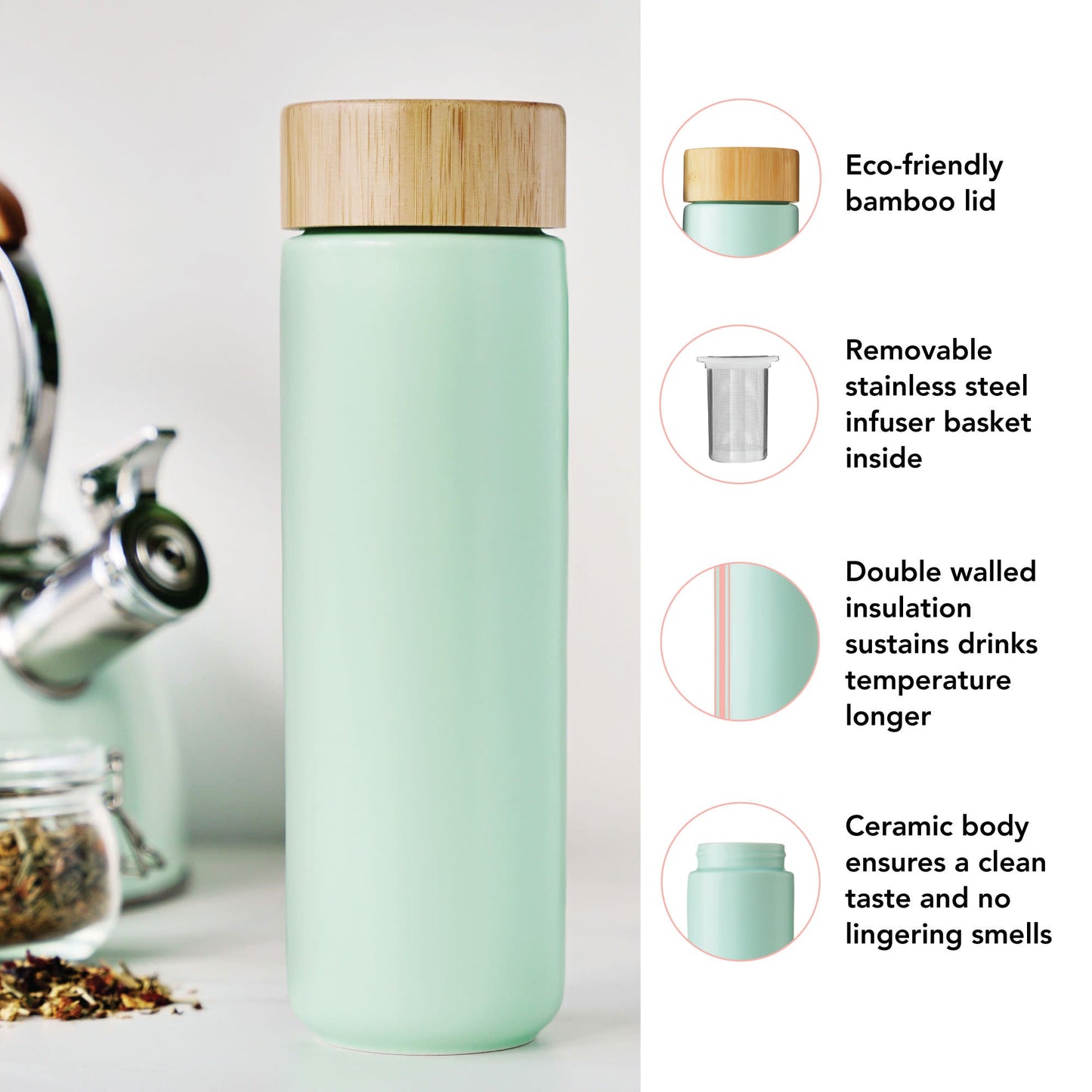 Tatyana Ceramic To-Go Infuser Mug in Turquoise