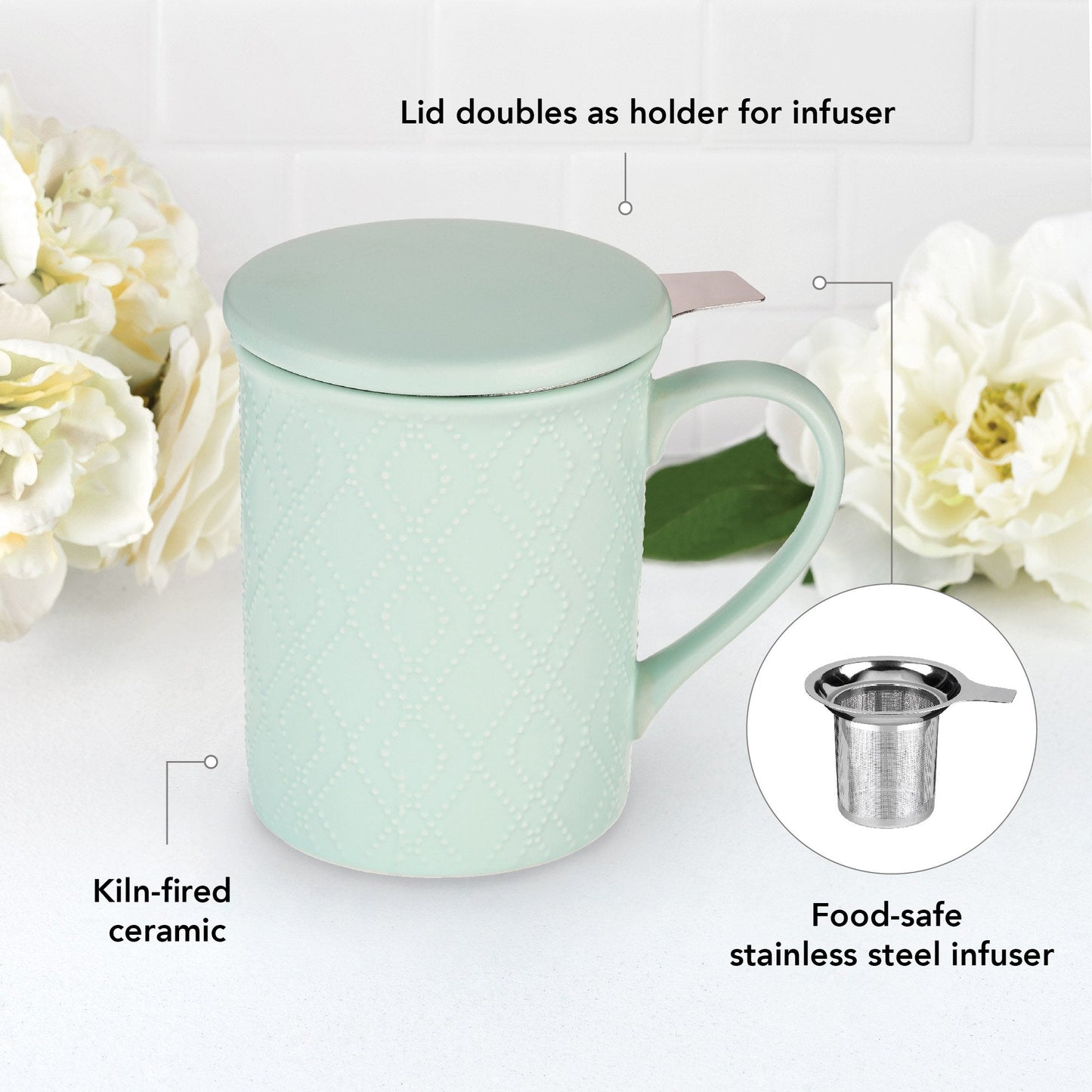 Annette: Souk Mint Ceramic Tea Mug & Infuser