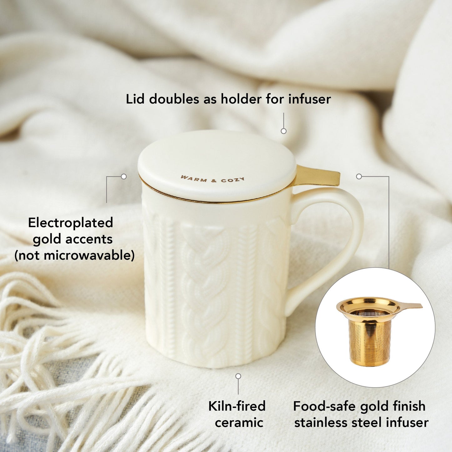 Annette Knit Ceramic Tea Mug & Infuser